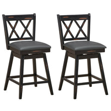 Load image into Gallery viewer, 2 Pieces 24 Inch Swivel Counter Height Barstool Set with Rubber Wood Legs-Black
