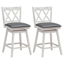 Load image into Gallery viewer, 2 Pieces 24 Inch Swivel Counter Height Barstool Set with Rubber Wood Legs-White
