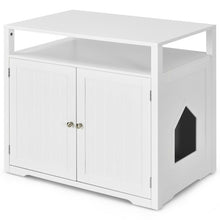 Load image into Gallery viewer, Wooden Cat Litter Box Enclosure Hidden Cat Washroom with Storage Layer-White
