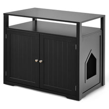 Load image into Gallery viewer, Wooden Cat Litter Box Enclosure Hidden Cat Washroom with Storage Layer-Black
