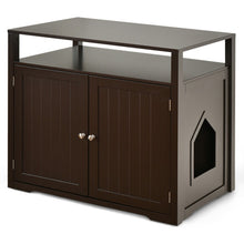 Load image into Gallery viewer, Wooden Cat Litter Box Enclosure Hidden Cat Washroom with Storage Layer-Brown
