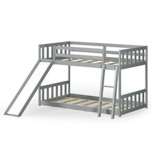 Load image into Gallery viewer, Twin over Twin Bunk Wooden Low Bed with Slide Ladder for Kids-Gray
