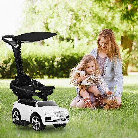 3-in-1 Licensed Bentley Kids Push and Sliding Car with Canopy-White