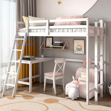 Load image into Gallery viewer, Twin Size Loft Bed Frame with Desk Angled and Built-in Ladder-White
