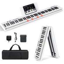 Load image into Gallery viewer, 88-Key Folding Electric Lighted Piano Full Size Portable Keyboard MIDI-White
