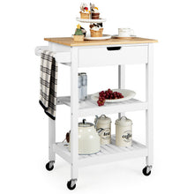 Load image into Gallery viewer, 3-Tier Kitchen Island Cart Rolling Service Trolley with Bamboo Top-White
