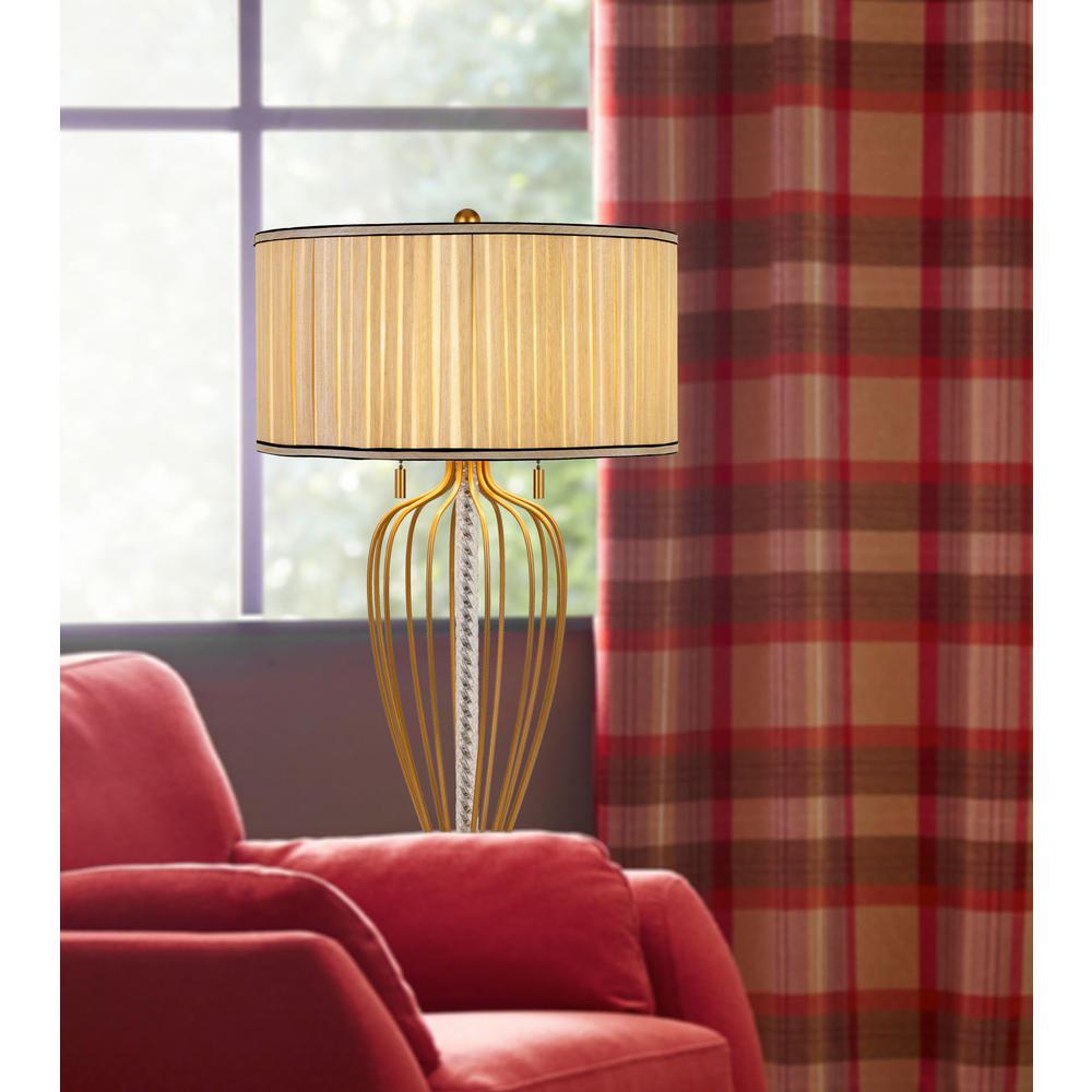 Laval 60W X 2 Metal Table Lamp With Pleated Softback Fabric Shade And Pull Chain Switch