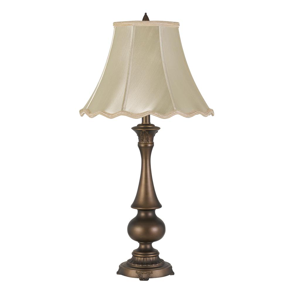 150W 3 Way Clare Aluminum Casted Table Lamp With Softback Scalloped Faux Silk Shade