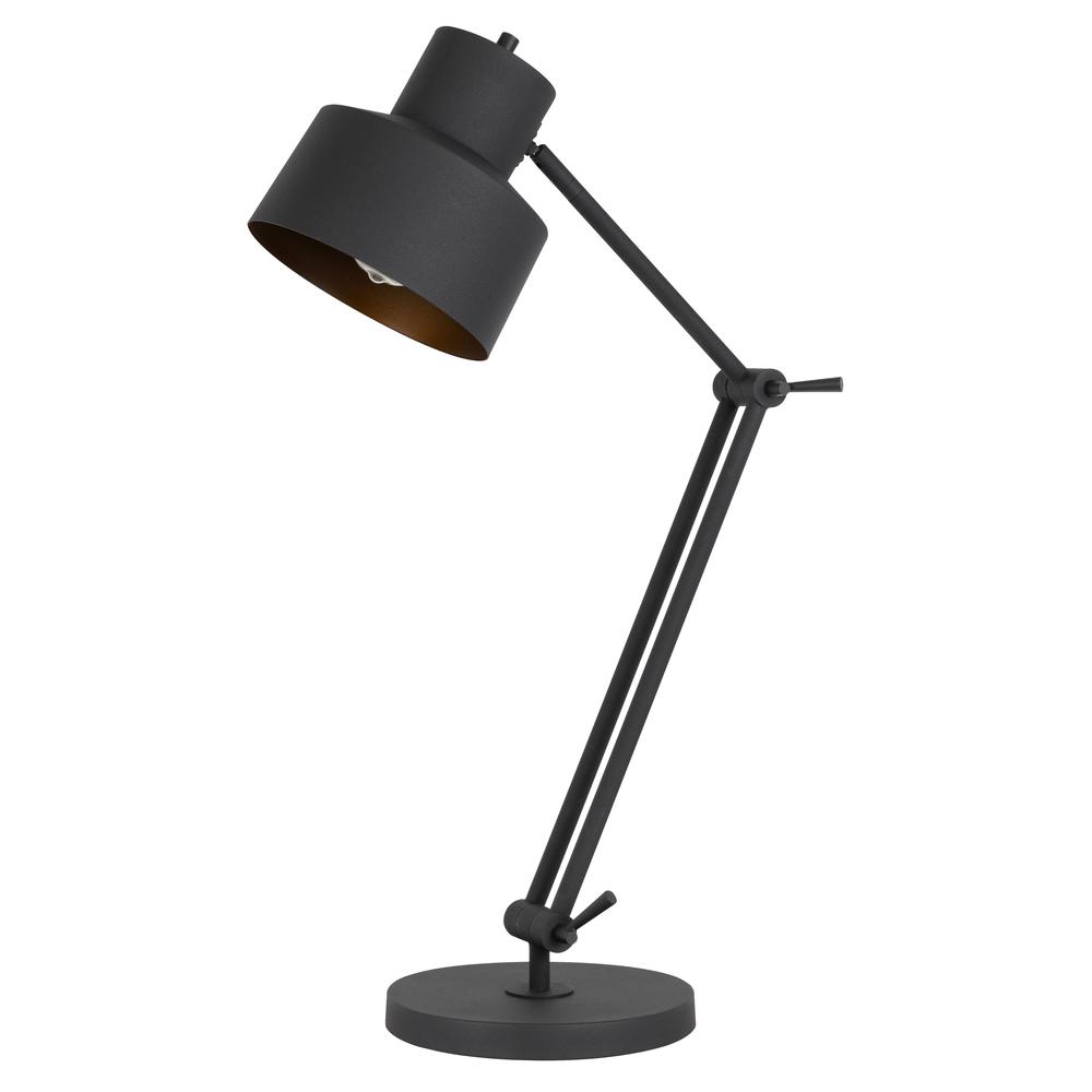 60W Davidson metal desk lamp with weighted base, adjustable upper and lower arms. On off socket switch, Matte Black