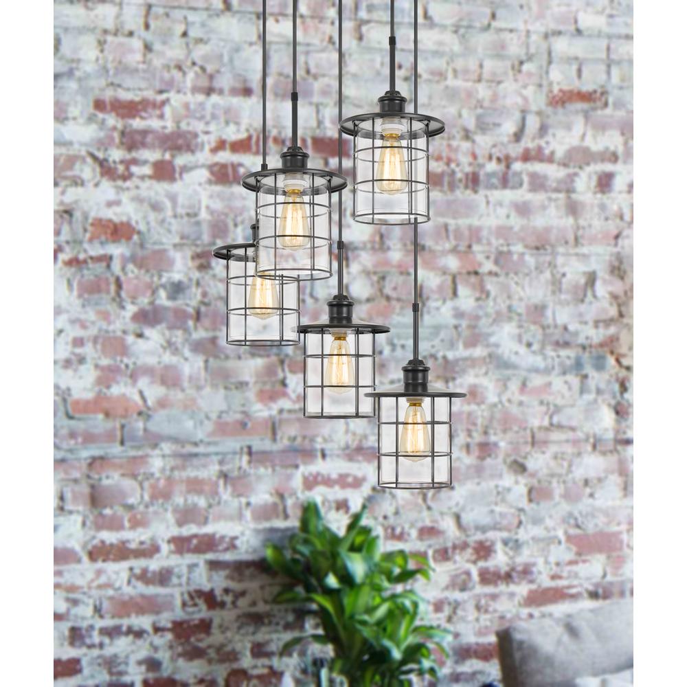 60W x 5 Silverton metal/glass pendant fixture (Edison bulbs NOT included), Dark Bronze