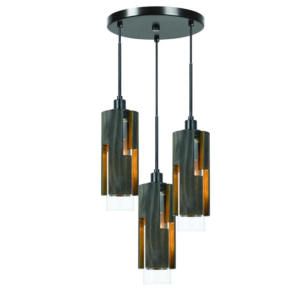 60W X 3 Reggio Wood Pendant Glass Fixture (Edison Bulbs Not Included)