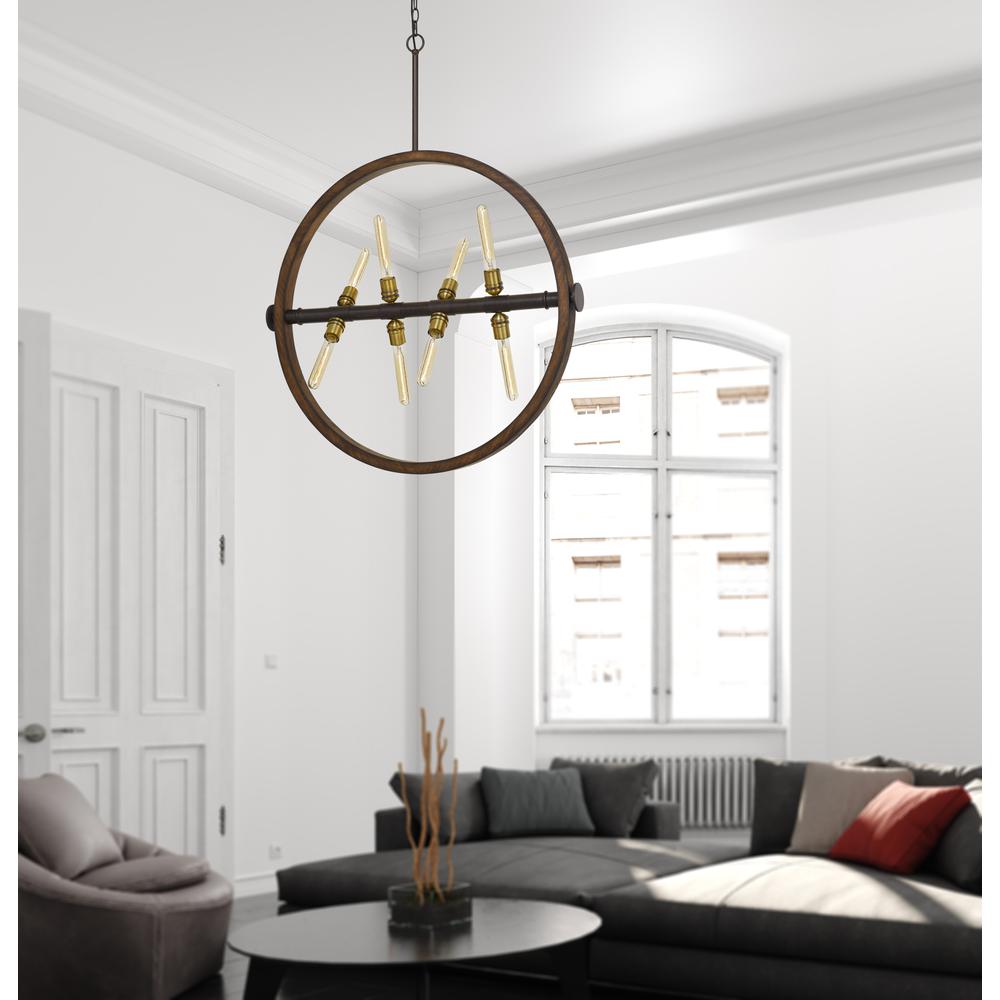 60W X 8 Teramo Wood/Metal Chandelier With Glass Shade (Edison Bulbs Not included)