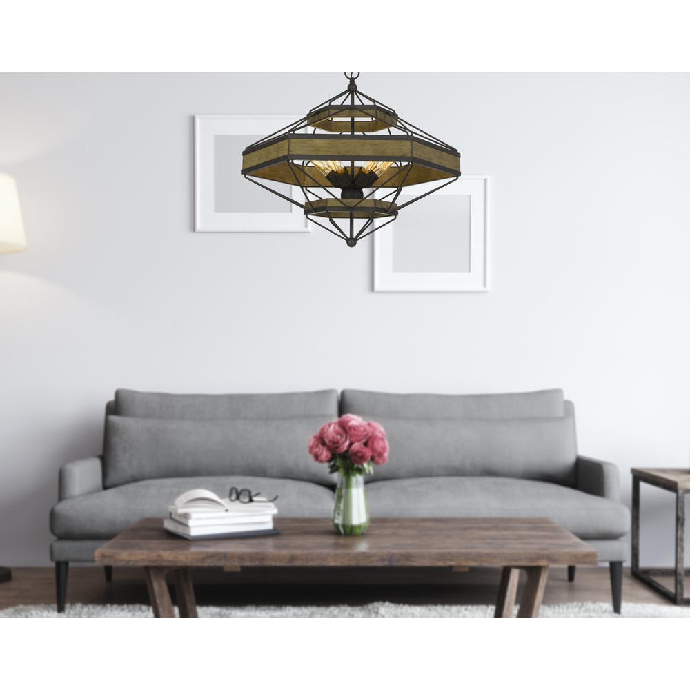 Alicante 60W X 6 Pine Wood/Metal Chandelier  (Edison Bulbs Not included)