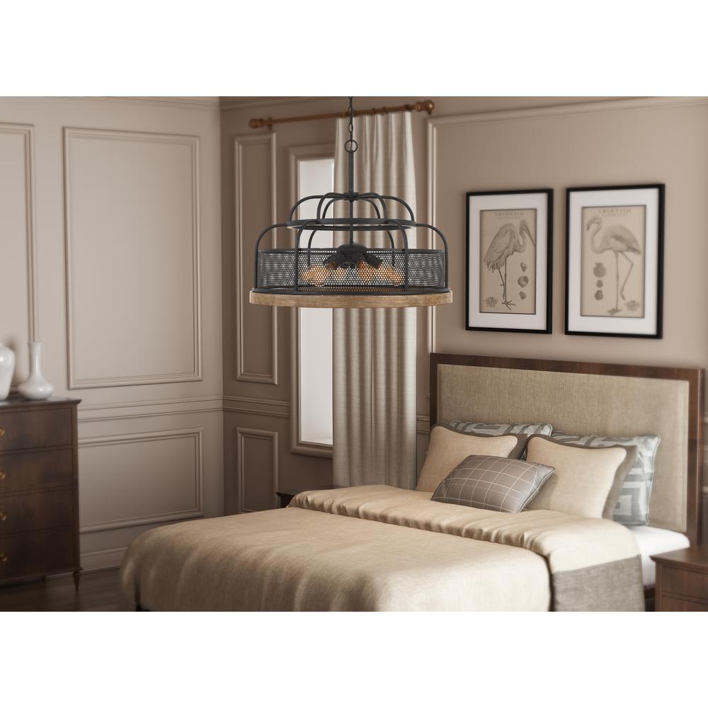 Akaki 60W X 6 Metal/Pine Wood Chandelier  (Edison Bulbs Not included)