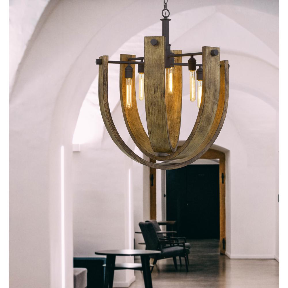 60W X 6 Padova Metal/Wood Chandelier (Edison Bulbs Are Not included)