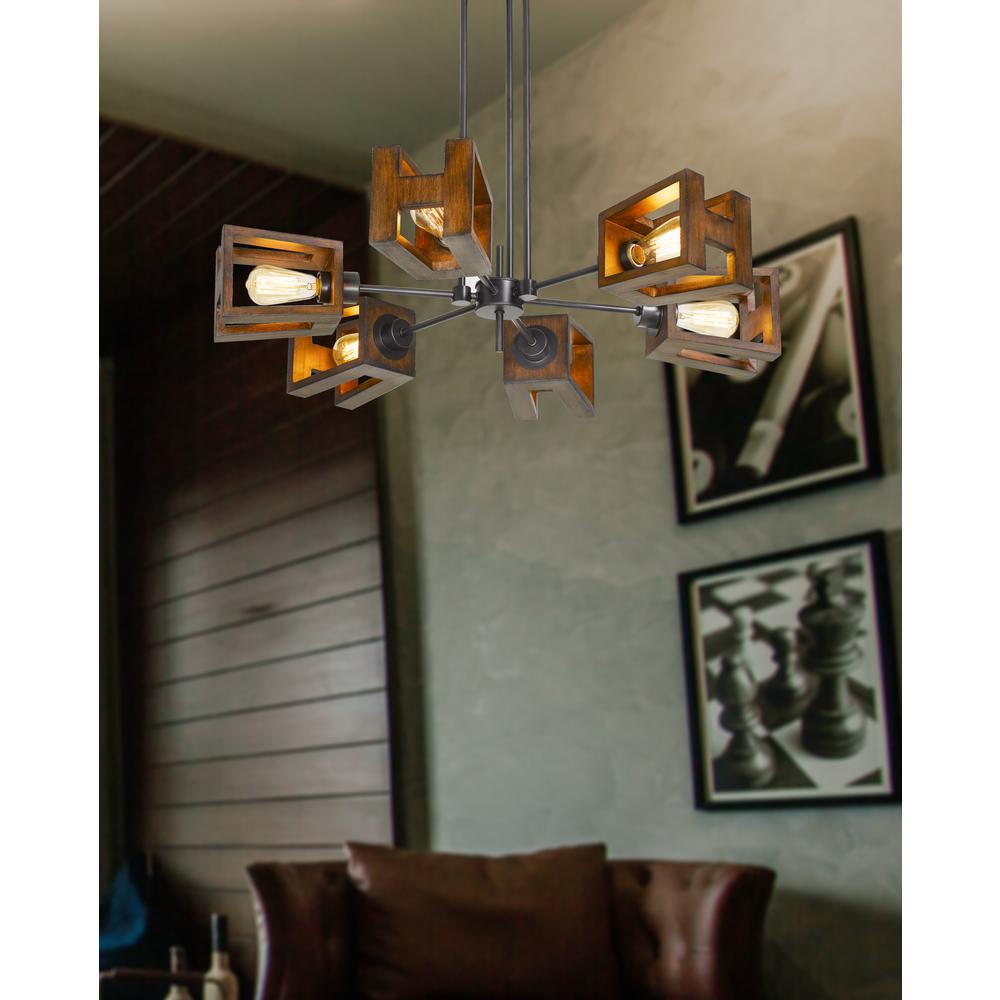 60W X 6 Biel Metal/Wood Chandelier (Edison Bulbs Not included)