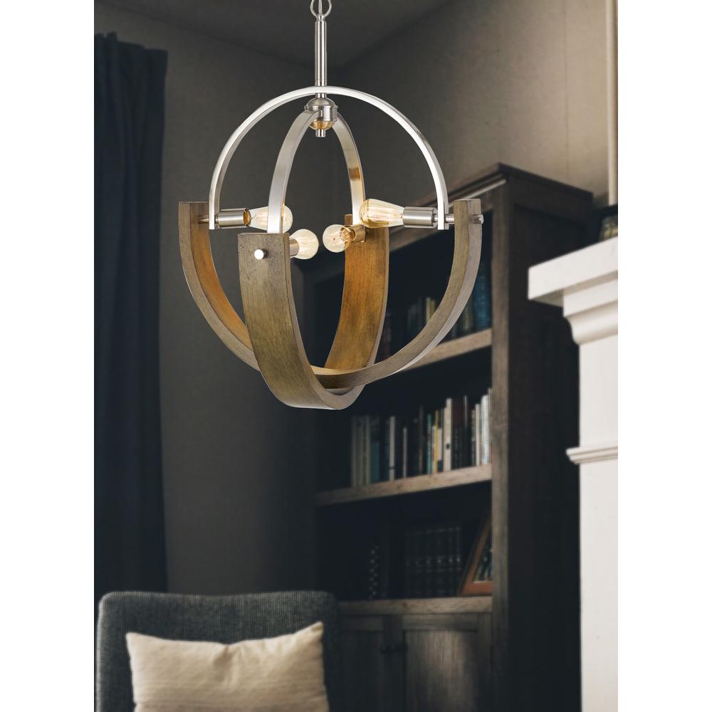 60W X 4 Rauma Metal/Wood Chandelier (Edison Bulbs Are Not included)