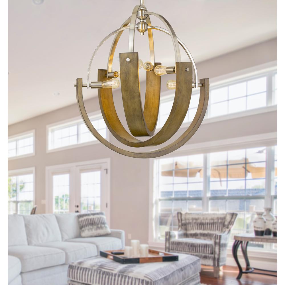 60W X 6 Rauma Metal/Wood Chandelier (Edison Bulbs Are Not included)