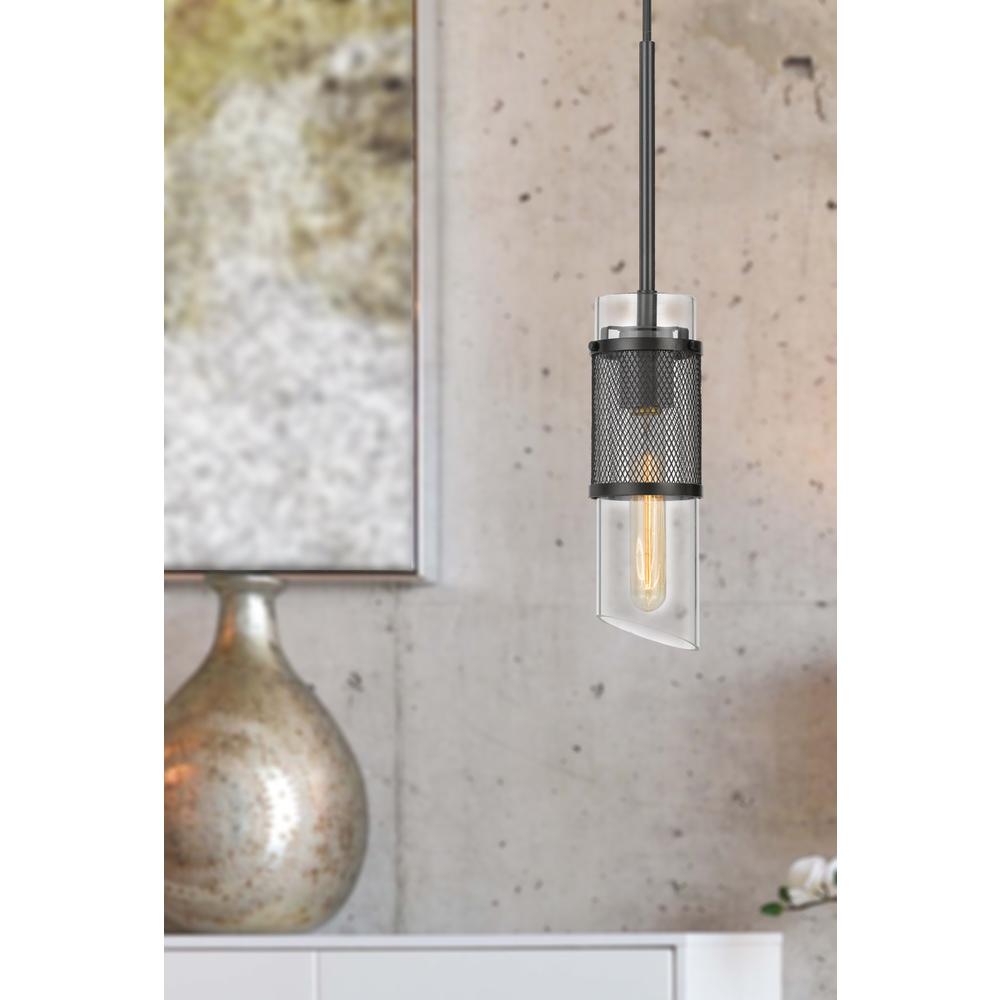 60W Savona double layer glass/metal mini pendant with mesh metal shade. (Edison bulb NOT included), Black