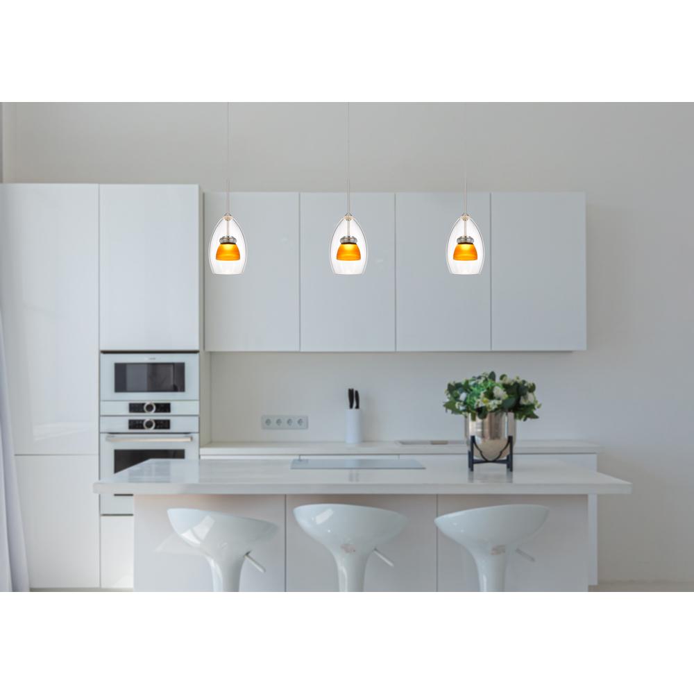 Integrated dimmable LED double glass mini pendant light. 6W, 450 lumen, 3000K (base model), Clear