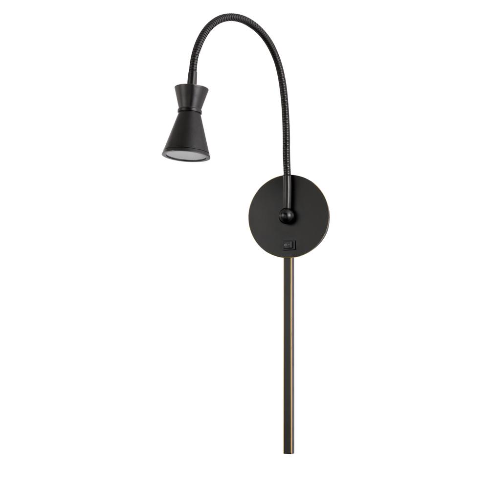 Acerra integrated LED gooseneck wall lamp with on off rocker switch. 5W, 380 lumen, 3000K. 3 x 1ft wire cover are included), Dark Bronze