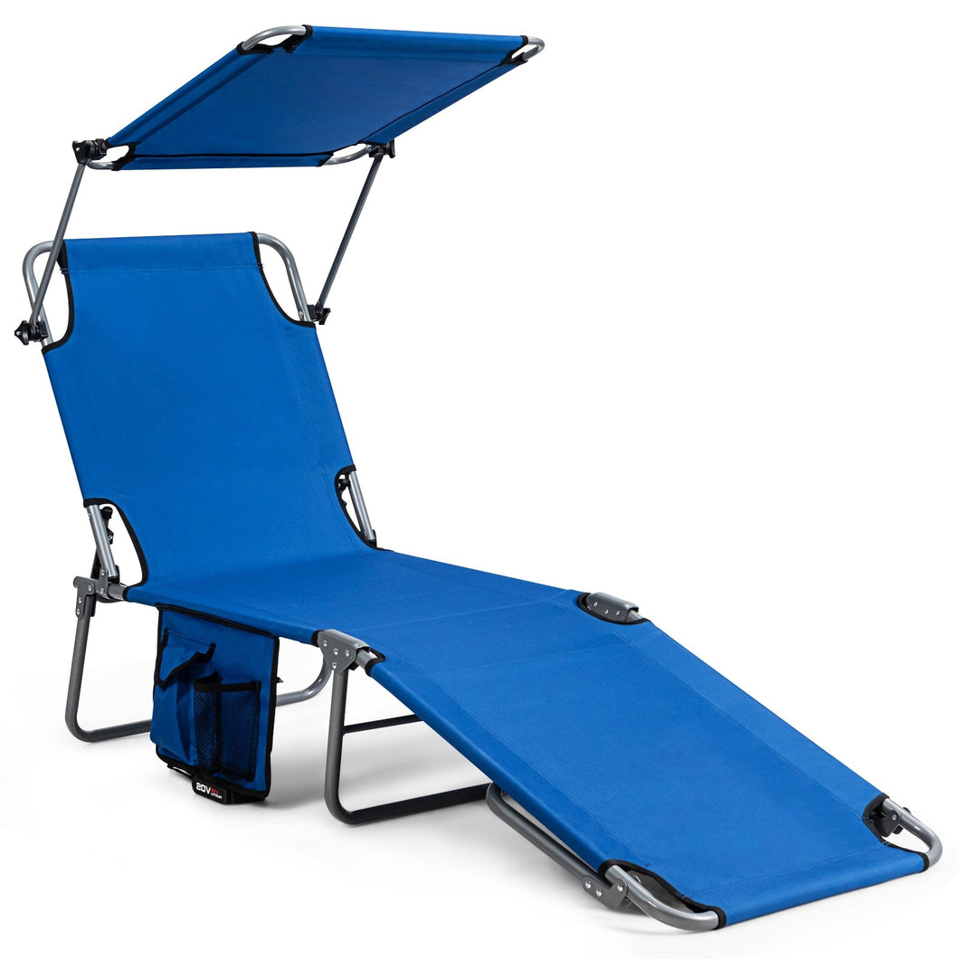 Adjustable Outdoor Beach Patio Pool Recliner with Sun Shade-Navy