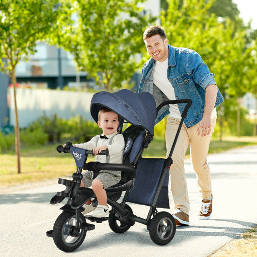 7-In-1 Baby Folding Tricycle Stroller with Rotatable Seat-Blue