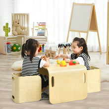 Load image into Gallery viewer, 3 Pieces Kids Wooden Table and Chair Set
