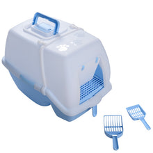 Load image into Gallery viewer, Blue &amp; white Portable Pet Cat Hooded Litter Box
