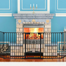 Load image into Gallery viewer, 115 Inch Length 5 Panel Adjustable Wide Fireplace Fence-Black
