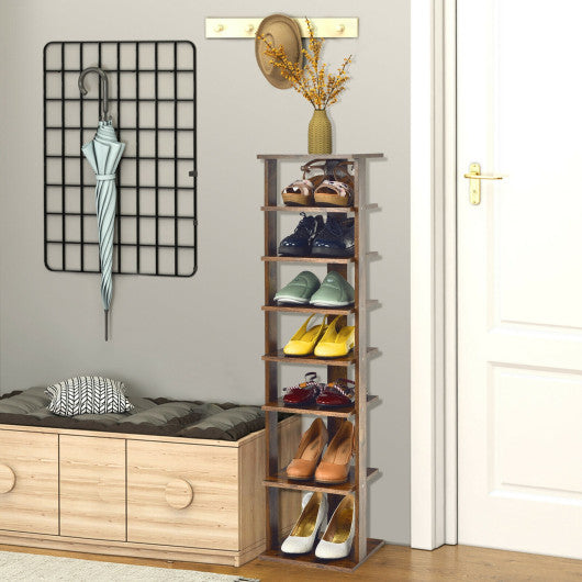 Wooden Shoes Storage Stand 7 Tiers Shoe Rack Organizer Multi-shoe Rack Shoebo-Rustic Brown