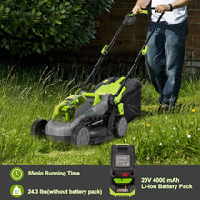 Load image into Gallery viewer, 13 Inch Cordless Lawn Mower with Brushless Motor  4Ah Battery and Charger-Green
