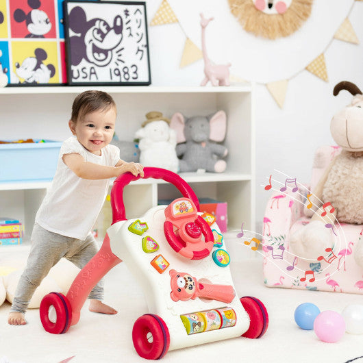 Baby Walker Sit-to-Stand Learning Walker with Projection Music Wand-Red