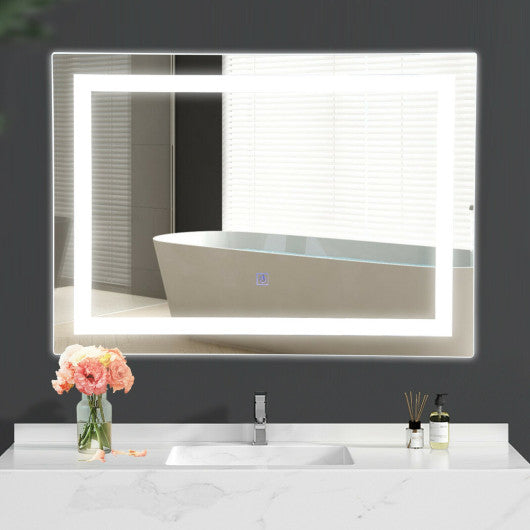 27.5 Inch LED Wall-Mounted Rect Bathroom Mirror with Touch