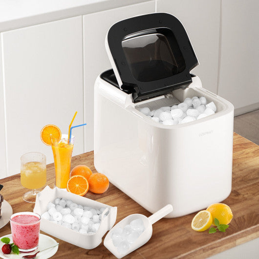 Portable Self-Clean Countertop Ice Maker with Ice Basket and Scoop-White