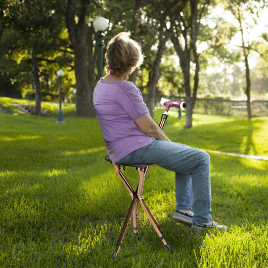 Lightweight Adjustable Folding Cane Seat with Light-Brown