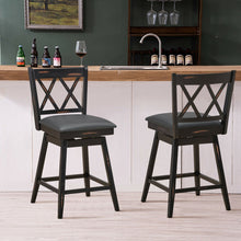 Load image into Gallery viewer, 2 Pieces 24 Inch Swivel Counter Height Barstool Set with Rubber Wood Legs-Black
