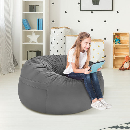 3 Feet Bean Bag Chair with Microfiber Cover and Independent Sponge Filling-Gray