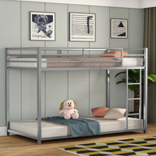 Load image into Gallery viewer, Twin Over Twin Bunk Bed Frame Platform with Guard Rails and Side Ladder-Silver
