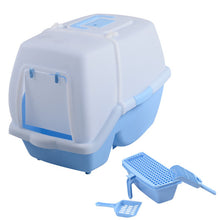 Load image into Gallery viewer, Blue &amp; white Portable Pet Cat Hooded Litter Box
