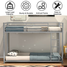 Load image into Gallery viewer, Twin Over Twin Bunk Bed Frame Platform with Guard Rails and Side Ladder-Silver
