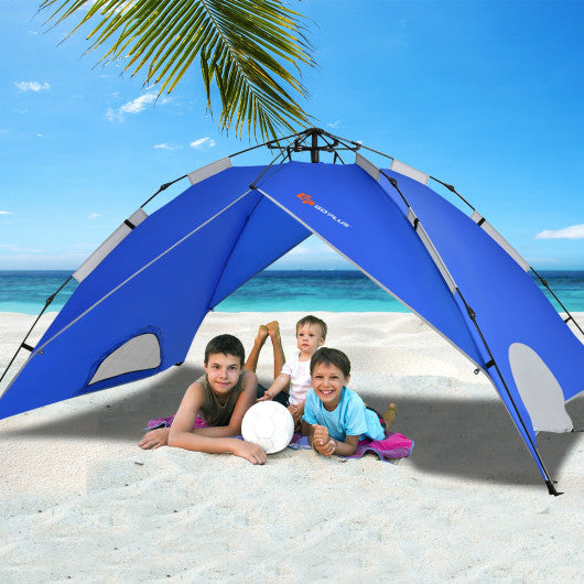 2-in-1 4 Person Instant Pop-up Waterproof Camping Tent-Blue