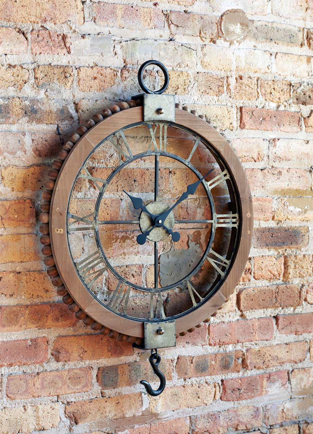 Open Face Industrial Wall Clock w/Hook Accent 22