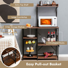 Load image into Gallery viewer, 4-tier Kitchen Baker&#39;s Rack with Basket and 5 Hooks-Dark Brown
