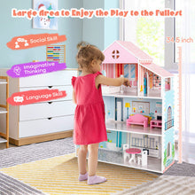 Load image into Gallery viewer, 3-Tier Toddler Doll House with Furniture Gift for Age over 3
