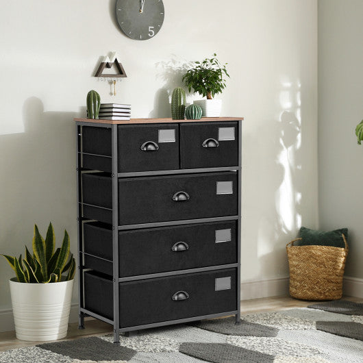 5-Drawer Storage Dresser with Labels and Removable Fabric Bins-Black