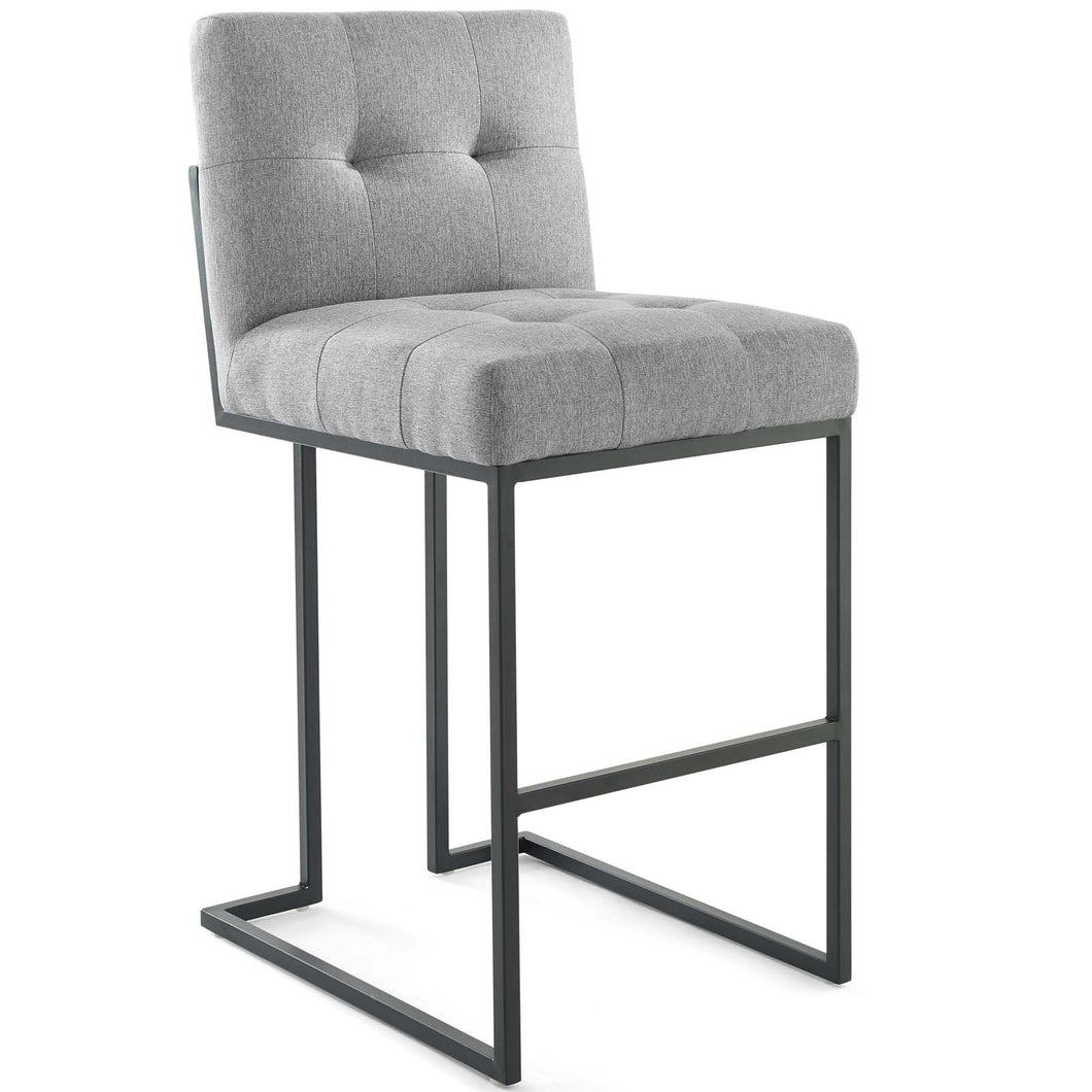 Privy Black Stainless Steel Upholstered Fabric Bar Stool by Modway