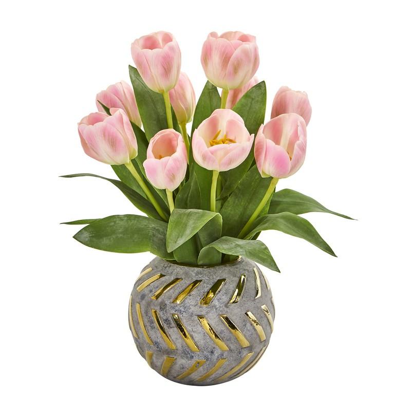 Tulip Artificial Arrangement in Decorative Vase