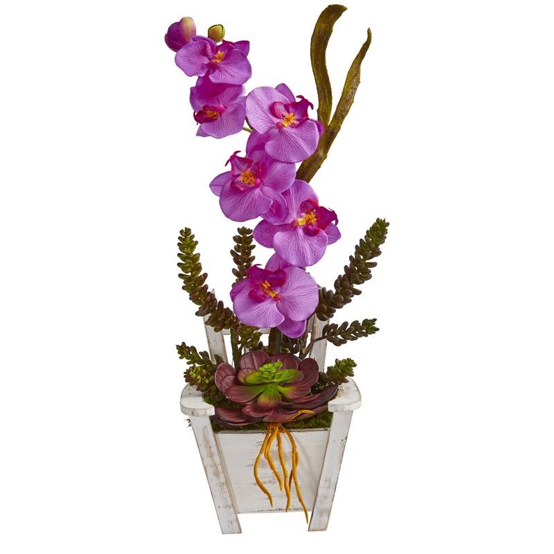 Phalaenopsis Orchid & Succulent Artificial Arrangement in Chair Planter