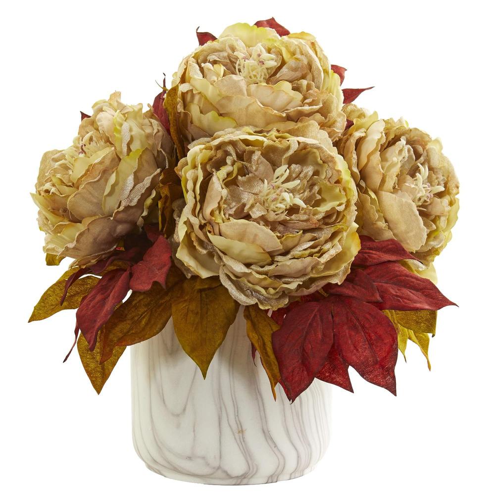 Peony Artificial Arrangement in Marble Finished Vase